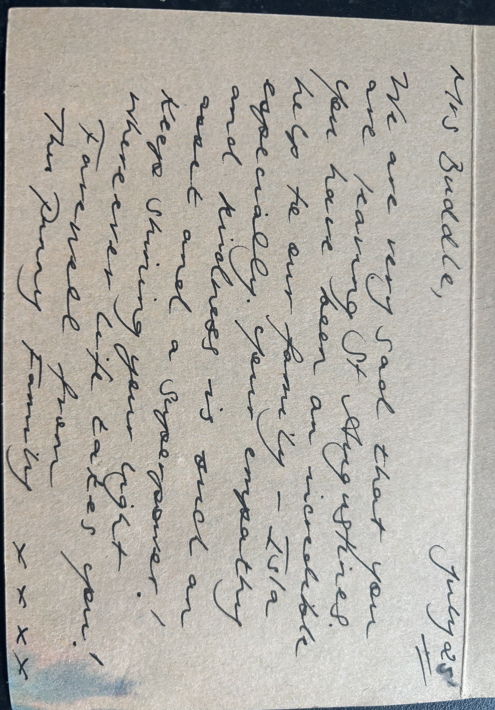 Hand written thank you note from the parent of an ex student