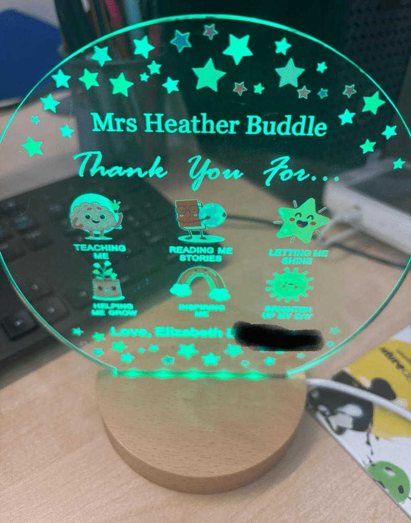 A lovely personalised gift to me from a grateful student. 